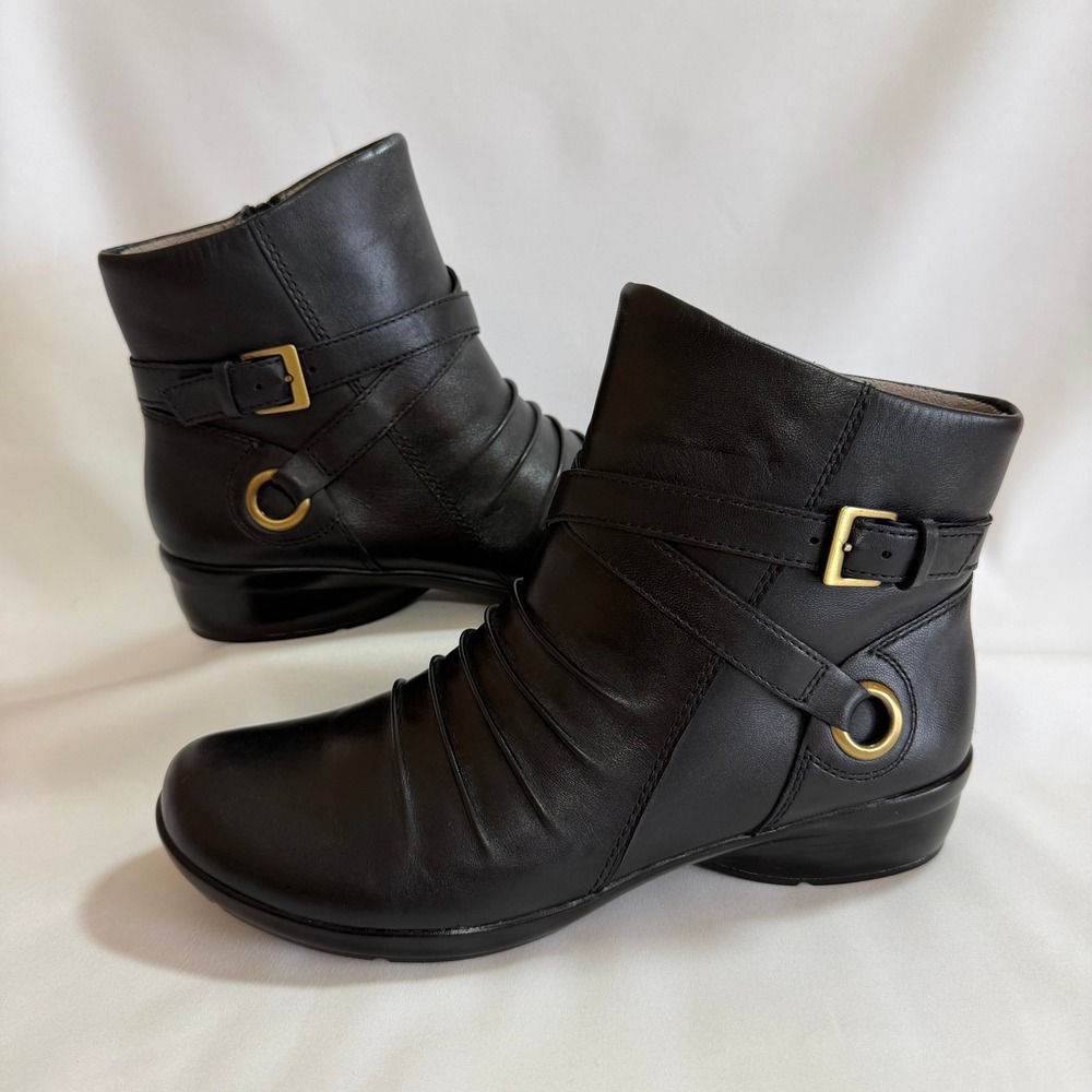 Natural Soul by Naturalizer Cycle Black Leather Ruched Ankle Boots Size 7M